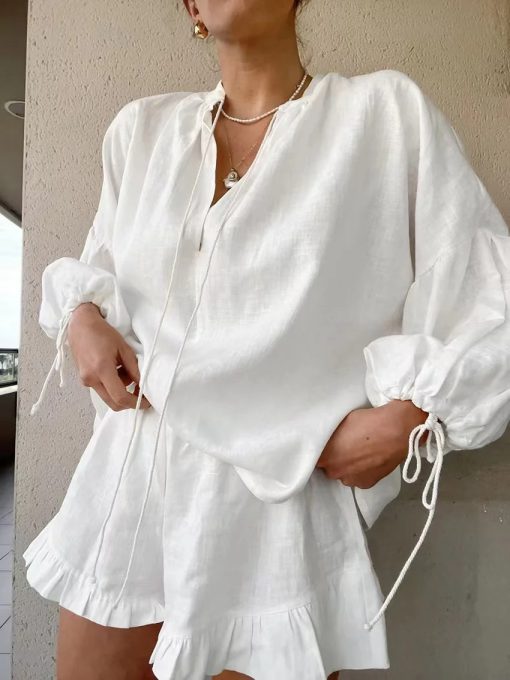 Women's Cotton Linen Ruffle Set DE2