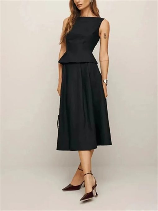 Linen Skirt & Vest Set for Women DE8