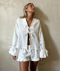 Linen Ruffle Blouse DE5