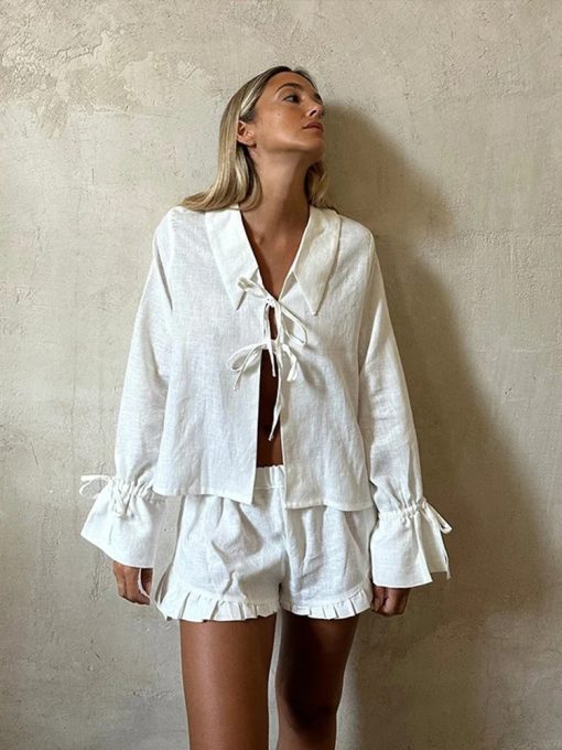 Linen Ruffle Blouse DE5