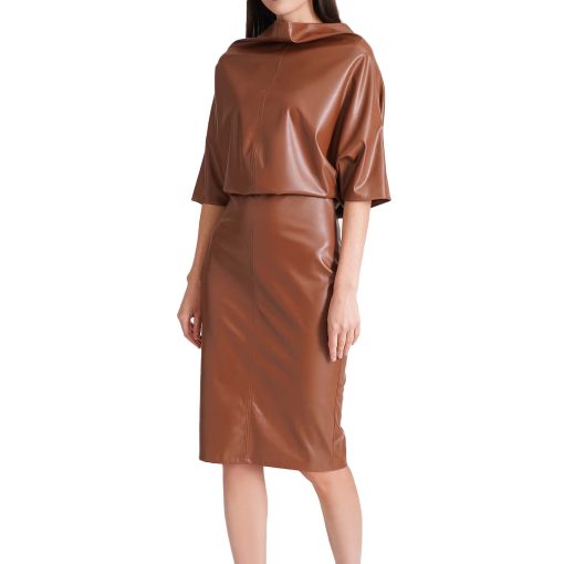 Cognac Vegan Leather Dress DE10