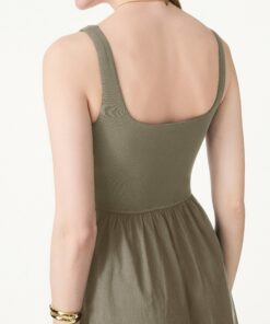 Alternative view of Cotton-Linen Blend Square Neck Fit-and-Flare Midi Bra Dress