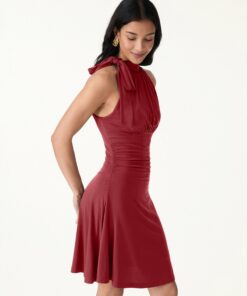 Alternative view of Milky Matte Mockneck Bow Tie Ruched Mini Bra Dress