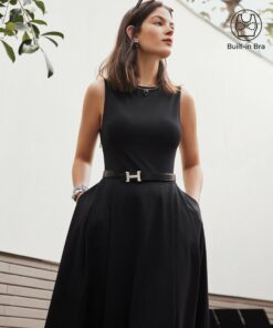 Alternative view of Boatneck Bamboo Ponte Bra Midi Dress with Pockets