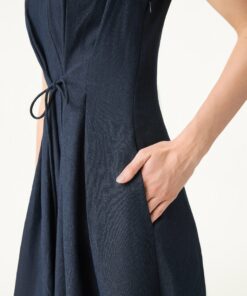 Alternative view of Viscose-Linen Collared V-neck Midi Dress with Drawstring