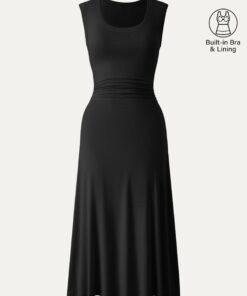 Alternative view of Scoop Neck Side Ruched New Airy Bra Midi Dress