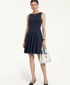 Alternative view of Stretchy Boatneck Fit-and-Flare Mini Bra Dress with Pockets