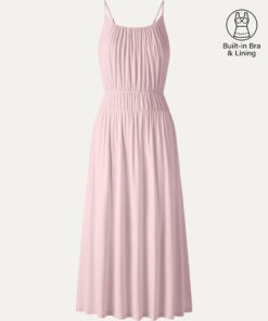 Alternative view of Vacay Gathered U-Neck Spaghetti Midi Bra Dress with Pockets