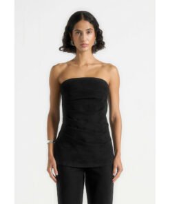 Alternative view of Black Tacked Longline bandeau Top DE27