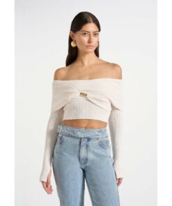 Alternative view of White Asymmetric Bardot Top DE23
