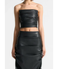 Alternative view of Black Pleated Bandeau Leather Corset Top DE9
