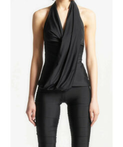 Alternative view of Black Draped Halterneck Top DE5