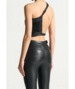 Alternative view of Black Leather Asymmetric Backless Top DE7