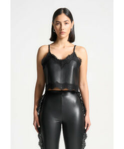 Alternative view of Lace Trim Leather Camisole Top DE4