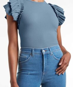 Alternative view of Blue Ruffle Short Sleeve Shirts DE39