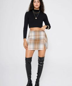 Alternative view of Brown High Waisted Plaid Skirts DE48