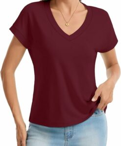 Alternative view of Burgundy V Neck Short Sleeve Tee DE33