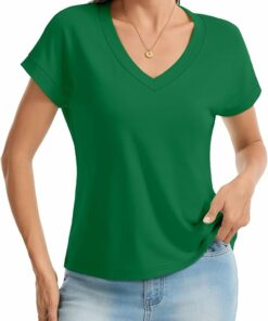 Alternative view of Green V Neck Short Sleeve Tee DE34