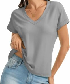 Alternative view of Grey V Neck Short Sleeve Tee DE31