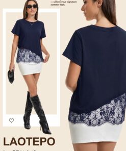Alternative view of Navy Blue Lace Patchwork Top DE35