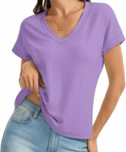 Alternative view of Purple V Neck Short Sleeve Tee DE32