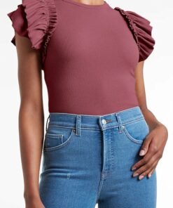 Alternative view of Rose Red Ruffle Short Sleeve Shirts DE38